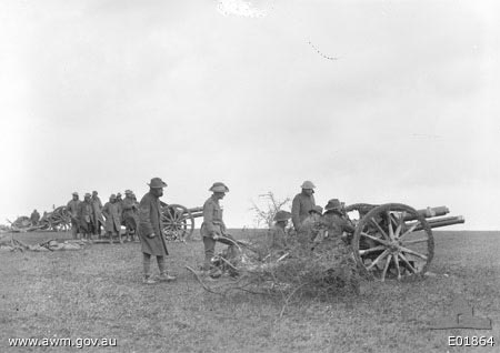 An Australian 3rd Division Battery in action
              at Passchendaele